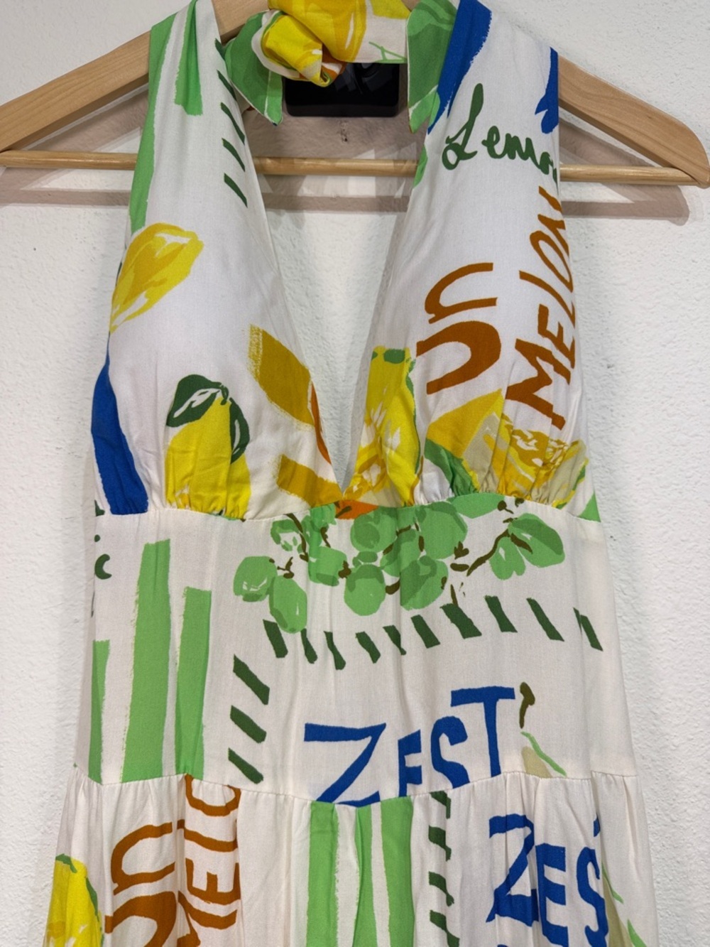 Stitch Fusion Rayon halter Lemon Print Maxi Dress size XL NWT - Picture 3 of 12